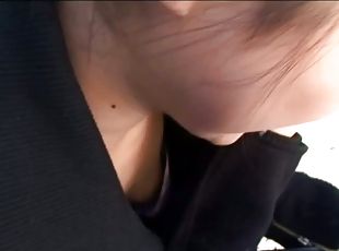 Voyeur catches small boobies on Japanese down blouse clip