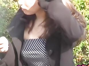 Focused Japanese slag loses her skirt when some sharking chap steals it
