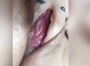 Cum slut eats and uses cream pie to masturbate
