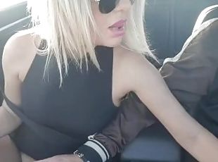 Fucking myself in the car while my stepson drive- Public masturbation