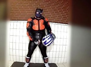 RubberBikerPup with new FOX Comp R boots and protective gear