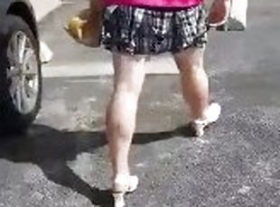 Feminized sissy bitch has to walk in heels for public humiliation