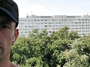 Public balcony jerk off with cumshot/Public place masturbation