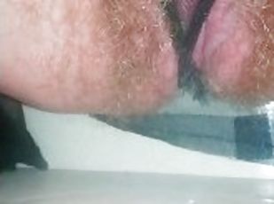 Hairy pussy Pissing Close up. Side panties
