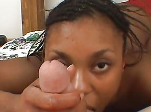 Hot ebony babe sucks massive white cock