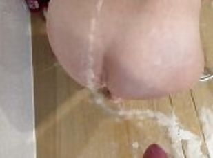 mandi, mastubasi, amatir, cumshot-keluarnya-sperma, handjob-seks-dengan-tangan-wanita-pada-penis-laki-laki, sentakkan, sperma, bokong, mandi-shower