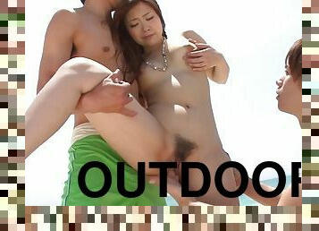 Mayuka Akimoto surprised her colleague with an outdoor creampie