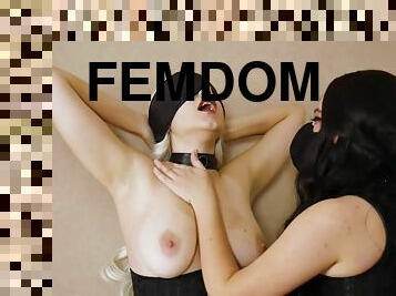 Femdom lesbian girl gets her ass and tits whipped closeup BDSM - Blonde