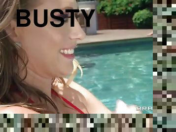 Busty kagney linn karter seduces the guy by the pool
