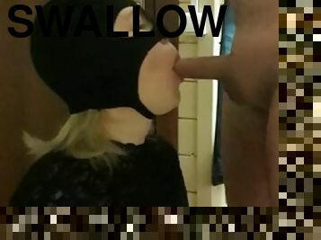 Woman sucks and swallows