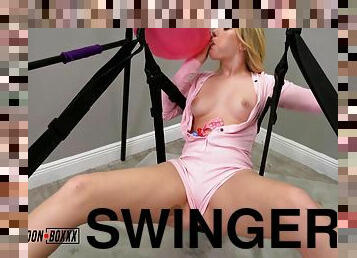 Blows 2 Pop & Sucks Dildo Cock In Sex Swing With Dixie Lynn And Bo Tingley