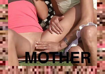 HIS MOM - Very old mother playing with her girlfriend outdoors