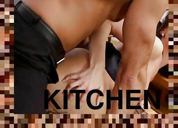 Claire Castel - On The Kitchen-table In Black Fully Fashioned Nylons