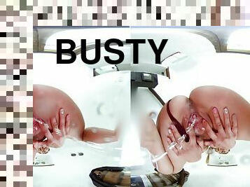 Blonde busty mom Nataly Cherie solo - POV VR pissing fetish