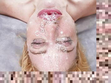 Throating blowbang slut fucked in mouth by dirty dudes