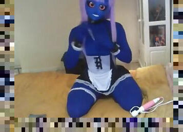 Blue kigurumi devil vibrating