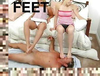 Two girl footjob handjob