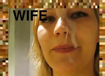 Shameless wife let her husband fuck her in public toilet