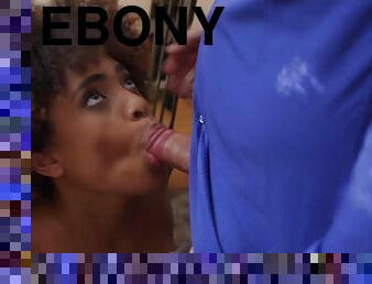 Petite ebony babe caresses dude to make him fuck her