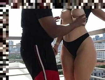 White girl cant resist big black cock on balcony