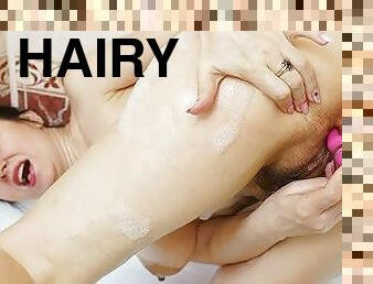extreme hairy bush mature takes a soapy shower