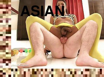 asiatisk, shemale, anal, blowjob, cumshot, handjob, creampie, pov, utrolig