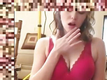 Girlfriend drools his cum into her cleavage