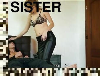 Sister catches her step brother jerking and helps him