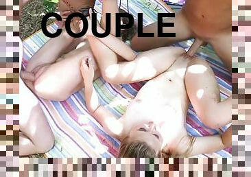 Two horny couple fucking like crazy on the nature