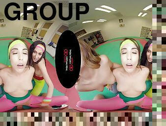 Group sex aerobics in (4K) 60fps - POV VR foursome in foursome gym