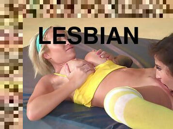 cul, gros-nichons, sport, lesbienne, doigtage, pieds, bas, horny, blonde, fétiche