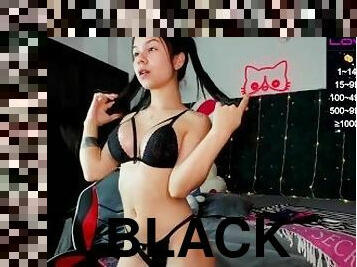 She loves to feel like a complete slut in her black lingerie set