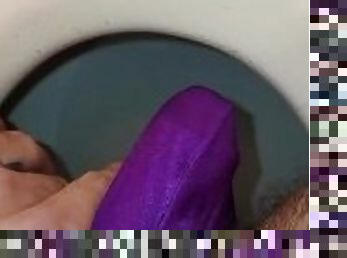 Peeing in purple panties for a customer