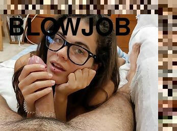 Nerd Babe Sucks And Edge Play With Tinder Date Big Cock. Messy And Sloppy Blowjob Great Cumshot