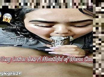 Latina BBW Gets A Mouthful Of Warm Cum & She Blows Bubbles With It!  FULL Vid On OF: @LongNights24