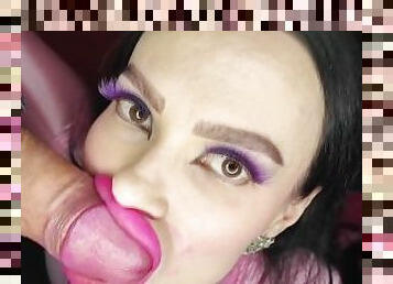 Promo: Pink pouty lips bimbo gives lipjob and takes cumshot