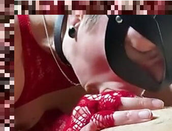 MILF Cat-woman smokes and gets her tits covered in cum! In slow motion!