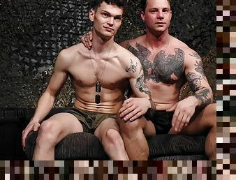 Army studs fuck each others tight asses on military duty