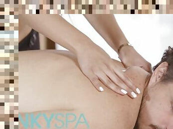 Kinky Spa - New Client Comes To The Spa & Penelope Woods Already Has Her Eyes On His Package