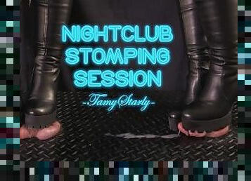 Nightclub Stomping Session in Leather Black High Heels