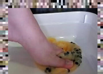 Mango Boba Tea Slime (feet squishing ASMR)