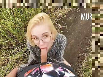 Hot blonde sucks dick outdoors and gets fucked