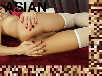 asiatisk, onani, shemale, babes, stor-pikk, tenåring, ladyboy, strømper-stockings, thai, alene