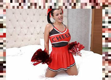 Curvy cheerleader devours cock in own personal kinks before swallowing