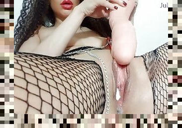 Pretty Girl in Fishnet Get a Big Cock in Her Tiny Pussy / Super CloseUp