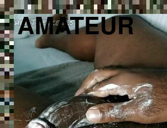 masturbation, amatör, cumshot, mörkhyad, gigantisk-kuk, avrunkning, sprut, ensam, vått, kuk