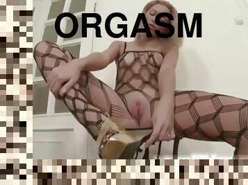 Lil Kimmy in fishnets masturbates, plays