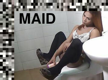 Steamy Ladyboy Maid Adele Toys And Jerks Off In Bathroom