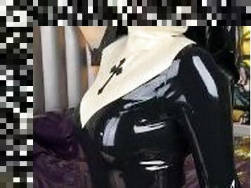 amateur, perempuan-jelita, keriting, fetish, latex, solo, nun