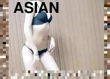 asiatisk, milf, dansar, ensam